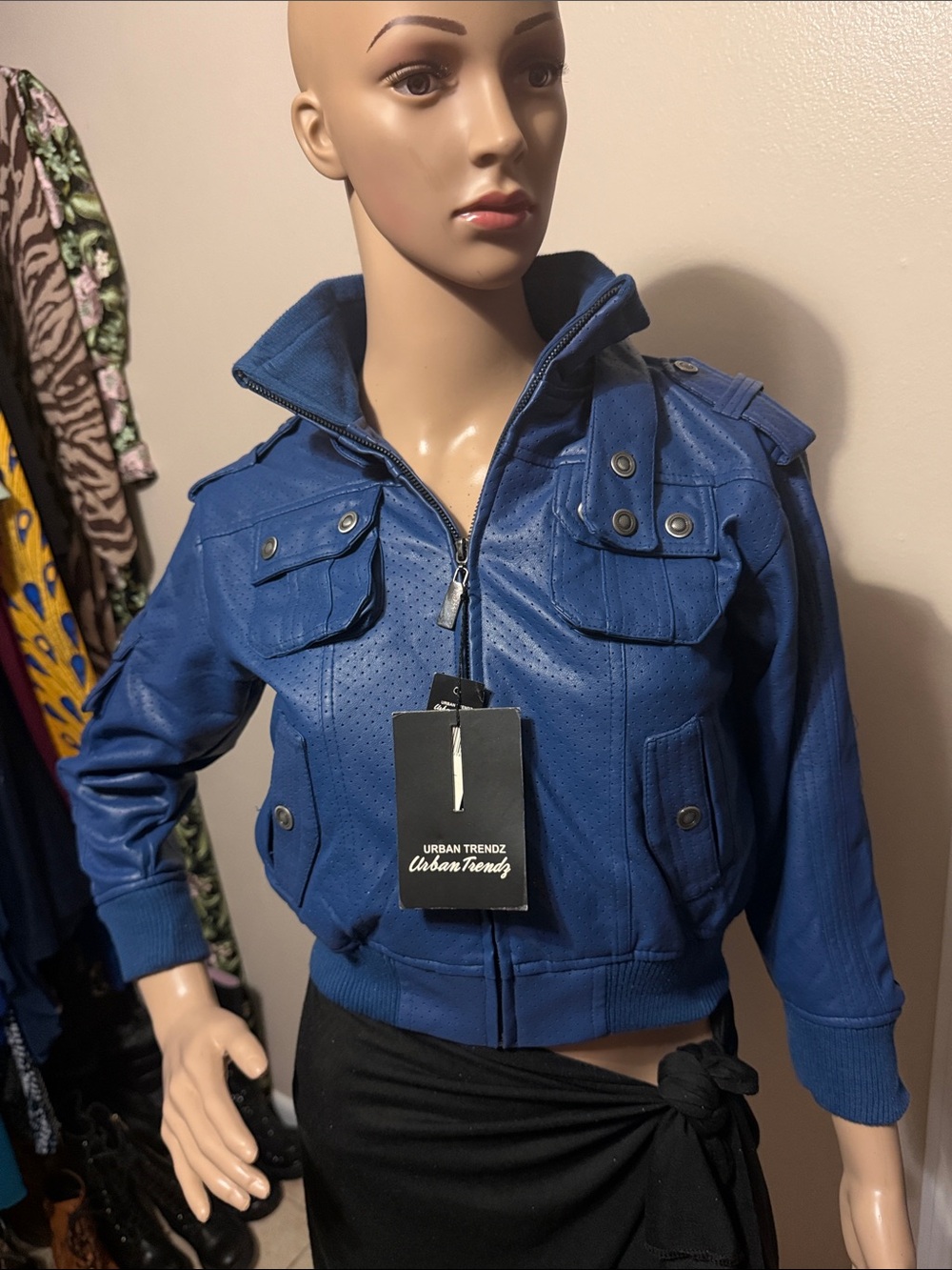 Women's Royal Blue Faux Leather Bomber Jacket